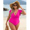 imageBlooming Jelly Womens Tummy Control Bathing Suit One Piece Plus Size Swimsuits Lace Up Back Ruffle Swim Suits 2025Hot Pink