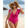 imageBlooming Jelly Womens Tummy Control Bathing Suit One Piece Plus Size Swimsuits Lace Up Back Ruffle Swim Suits 2025Rose Red