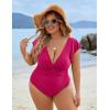 imageBlooming Jelly Womens Tummy Control Bathing Suit One Piece Plus Size Swimsuits Lace Up Back Ruffle Swim Suits 2025Rose Red