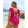 imageBlooming Jelly Womens Tummy Control Bathing Suit One Piece Plus Size Swimsuits Lace Up Back Ruffle Swim Suits 2025Rose Red