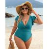 imageBlooming Jelly Womens Tummy Control Bathing Suit One Piece Plus Size Swimsuits Lace Up Back Ruffle Swim Suits 2025Teal