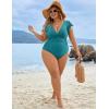 imageBlooming Jelly Womens Tummy Control Bathing Suit One Piece Plus Size Swimsuits Lace Up Back Ruffle Swim Suits 2025Teal