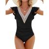 imageBlooming Jelly Women Tummy Control Swimsuits One Piece Slimming Modest Bathing Suits Ruffle Lace V Neck Swim Suits 2024Black