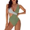 imageBlooming Jelly Womens One Piece Cutout Swimsuits Sexy High Cut Bathing Suits Cheeky Color Block MonokiniPea Green