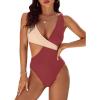 imageBlooming Jelly Womens One Piece Cutout Swimsuits Sexy High Cut Bathing Suits Cheeky Color Block MonokiniRust