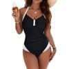 imageBlooming Jelly Womens One Piece Swimsuit Color Block Tummy Control Bathing Suit Criss Cross Back Tie Swim SuitsBlack