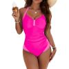imageBlooming Jelly Womens One Piece Swimsuit Color Block Tummy Control Bathing Suit Criss Cross Back Tie Swim SuitsHot Pink