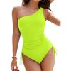 imageBlooming Jelly Womens One Piece Swimsuit One Shoulder Tummy Control Bathing Suit Slimming Back Cross Drawstring SwimwearNeon Green