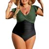 imageBlooming Jelly Womens Plus Size Swimsuit One Piece Tummy Control Bathing Suit V Neck Ruched Modest SwimwearArmy Green and Black