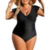 imageBlooming Jelly Womens Plus Size Swimsuit One Piece Tummy Control Bathing Suit V Neck Ruched Modest SwimwearBlack