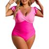 imageBlooming Jelly Womens Plus Size Swimsuit One Piece Tummy Control Bathing Suit V Neck Ruched Modest SwimwearPink and Hot Pink