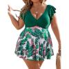 imageBlooming Jelly Womens Plus Size Swimsuit Tummy Control One Piece Bathing Suits V Neck Ruffle Swimdress SwimwearGreen and Floral Print