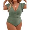 imageBlooming Jelly Womens Tummy Control Bathing Suit One Piece Plus Size Swimsuits Lace Up Back Ruffle Swim Suits 2025Army Green