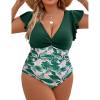 imageBlooming Jelly Womens Tummy Control Bathing Suit One Piece Plus Size Swimsuits Lace Up Back Ruffle Swim Suits 2025Green Floral