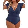 imageBlooming Jelly Womens Tummy Control Bathing Suit One Piece Plus Size Swimsuits Lace Up Back Ruffle Swim Suits 2025Haze Blue