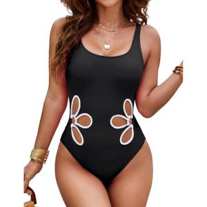 imageBlooming Jelly Women One Piece Swimsuit Slimming Color Block Bathing Suit Sexy Cutout Sunflower SwimwearBlack