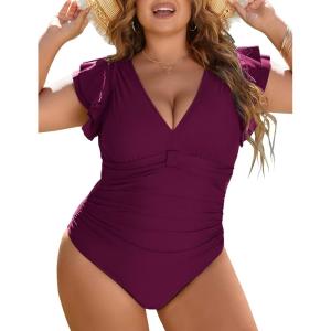 imageBlooming Jelly Womens Plus Size Swimsuit One Piece Tummy Control Bathing Suit Modest Full Coverage Ruffle Swim SuitsFuchsia