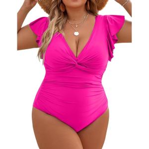 imageBlooming Jelly Womens Tummy Control Bathing Suit One Piece Plus Size Swimsuits Lace Up Back Ruffle Swim Suits 2025Hot Pink