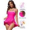imageBlooming Jelly Women One Piece Swimsuit Tummy Control Swim Dress Color Block Modest Bathing Suit Retro Swim Suit SkirtHot Pink