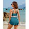 imageBlooming Jelly Women One Piece Swimsuits Tummy Control Swim Dress Color Block Drawstring Swim Suits XL Blue Green