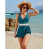 imageBlooming Jelly Women One Piece Swimsuits Tummy Control Swim Dress Color Block Drawstring Swim Suits XL Blue Green