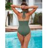 imageBlooming Jelly Womens One Piece Swimsuit Cute Halter Ribbed Bathing Suits 1 Piece Swim Suits U Ring SwimwearArmy Green