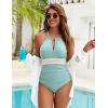 imageBlooming Jelly Womens One Piece Swimsuit Full Coverage Tummy Control Bathing Suits Color Block Halter Swim SuitsLight Army Green