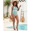 imageBlooming Jelly Womens One Piece Swimsuit Full Coverage Tummy Control Bathing Suits Color Block Halter Swim SuitsLight Army Green