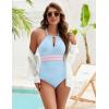 imageBlooming Jelly Womens One Piece Swimsuit Full Coverage Tummy Control Bathing Suits Color Block Halter Swim SuitsPale Blue
