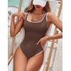 imageBlooming Jelly Womens One Piece Swimsuit Sporty Tummy Control Bathing Suit Ribbed Slimming Cute Flattering High Cut SwimwearCoffee