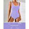 imageBlooming Jelly Womens One Piece Swimsuit Sporty Tummy Control Bathing Suit Ribbed Slimming Cute Flattering High Cut SwimwearLight Purple