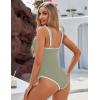 imageBlooming Jelly Womens One Piece Swimsuit Sporty Tummy Control Bathing Suit Ribbed Slimming Cute Flattering High Cut SwimwearPea Green