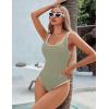 imageBlooming Jelly Womens One Piece Swimsuit Sporty Tummy Control Bathing Suit Ribbed Slimming Cute Flattering High Cut SwimwearPea Green