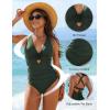 imageBlooming Jelly Womens One Piece Swimsuit Tummy Control Modest Bathing Suit Criss Cross Tie Back Swimwear with FlowerArmy Green