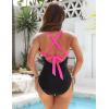 imageBlooming Jelly Womens One Piece Swimsuit Tummy Control Modest Bathing Suit Criss Cross Tie Back Swimwear with FlowerHot Pink Black