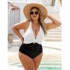 imageBlooming Jelly Womens One Piece Swimsuit Tummy Control Modest Bathing Suit Criss Cross Tie Back Swimwear with FlowerWhite Black