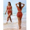 imageBlooming Jelly Womens Swim Skirt High Waisted Bikini Sets Tummy Control Swimsuits Mesh Sarong Wraps Bathing SuitsBrick Red