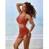 imageBlooming Jelly Womens Swim Skirt High Waisted Bikini Sets Tummy Control Swimsuits Mesh Sarong Wraps Bathing SuitsBrick Red