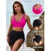 imageBlooming Jelly Womens Swim Skirt High Waisted Bikini Sets Tummy Control Swimsuits Mesh Sarong Wraps Bathing SuitsPinkBlack