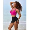 imageBlooming Jelly Womens Swim Skirt High Waisted Bikini Sets Tummy Control Swimsuits Mesh Sarong Wraps Bathing SuitsPinkBlack