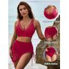 imageBlooming Jelly Womens Swim Skirt High Waisted Bikini Sets Tummy Control Swimsuits Mesh Sarong Wraps Bathing SuitsRed