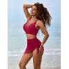 imageBlooming Jelly Womens Swim Skirt High Waisted Bikini Sets Tummy Control Swimsuits Mesh Sarong Wraps Bathing SuitsRed