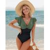 imageBlooming Jelly Womens Tummy Control Swimsuit V Neck One Piece Bathing Suits Slimming Laceup Ruffle SwimwearBlack and Army Green