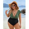 imageBlooming Jelly Womens Tummy Control Swimsuit V Neck One Piece Bathing Suits Slimming Laceup Ruffle SwimwearBlack and Army Green
