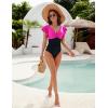 imageBlooming Jelly Womens Tummy Control Swimsuit V Neck One Piece Bathing Suits Slimming Laceup Ruffle SwimwearBlack and Pink