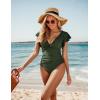imageBlooming Jelly Womens Tummy Control Swimsuit V Neck One Piece Bathing Suits Slimming Laceup Ruffle SwimwearGreen