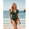imageBlooming Jelly Womens Tummy Control Swimsuit V Neck One Piece Bathing Suits Slimming Laceup Ruffle SwimwearGreen