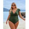 imageBlooming Jelly Womens Tummy Control Swimsuit V Neck One Piece Bathing Suits Slimming Laceup Ruffle SwimwearGreen