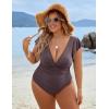 imageBlooming Jelly Womens Tummy Control Swimsuit V Neck One Piece Bathing Suits Slimming Laceup Ruffle SwimwearGreylish Purple