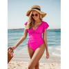 imageBlooming Jelly Womens Tummy Control Swimsuit V Neck One Piece Bathing Suits Slimming Laceup Ruffle SwimwearRose Red